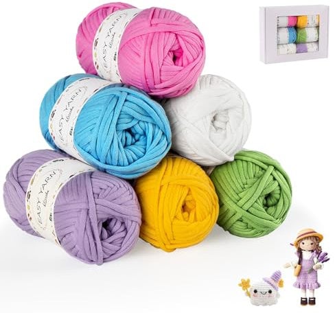 ilauke Chunky - 6 gomitoli di filo per uncinetto per principianti, 6 x 50 g, in cotone per uncinetto, per principianti all'uncinetto e a maglia, blu, bianco, giallo, viola, rosa, rosso, autunno, verde