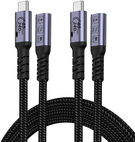 Cable de extensión USBC 1m (2 paquetes/240W/40Gbps/8K), cable de carga rápida de extensión USB 4.0 de 240W, cable de transferencia tipo C masculino a femenino de 40Gbps, monitor de vídeo 8K 60Hz