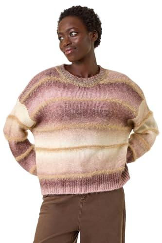 Roman Originals Ombre Stripe Knit Jumper for Women UK - Ladies Everyday Autumn Winter Crew Neckline Comfy Soft Evening Vacation Work Party Night Out