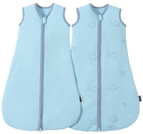 Sac de Nuit Bébé PewinGo 0.5 TOG 0-6 Mois - Lot de 2 Gigoteuses en 100% Coton | Couverture Portable Nouveau-Né à Double Fermeture Éclair | Matériau Doux, Respirant & Lavable en Machine - Bleu