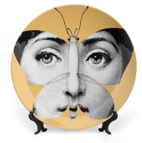 ROTOOY Lina Cavalieri Teller, Fornaset Dekoteller, Wanddekorationsplatte, geheimnisvolle Gesichtsplatte, Wandbehang, Dekoration, inklusive Halterung und speziellem Federhaken, 20,3 cm, A2