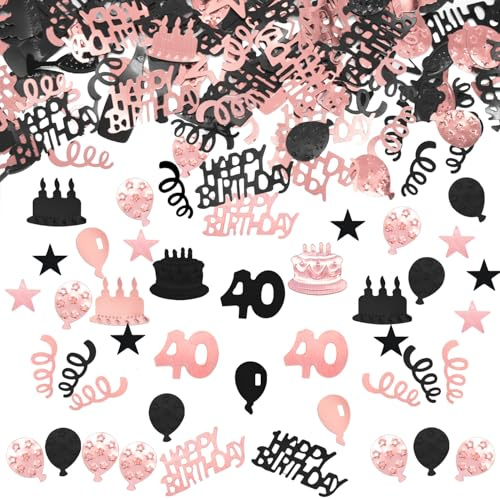 Konfetti 40 Geburtstag Deko, 40 Tischdeko Geburtstagdeko Confetti,Streudeko 40. Geburtstags, Tischdeko 40 deko, Konfettis GeburtstagSchwarz RoseGold,Glitzer Konfetties 40 Frauen Männer