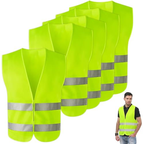 5 Stück Warnwesten, Auto Sicherheitsweste, Gelbe reflektierende Weste, Pannenweste, Sicherheitsweste, Auto reflektierende Weste, Unfallweste, für Fahrer, Arbeiter Frauen Männer Erwachsenes