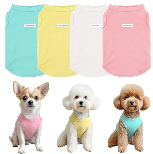 4 Camisetas para Perro, Ropa de Verano sin Mangas, Camiseta Colorida para Cachorros, Camisetas Transpirables para Perros pequeños y medianos, Ropa de Gato (4 Piezas (Amarillo, Blanco, Azul y Rosa),L