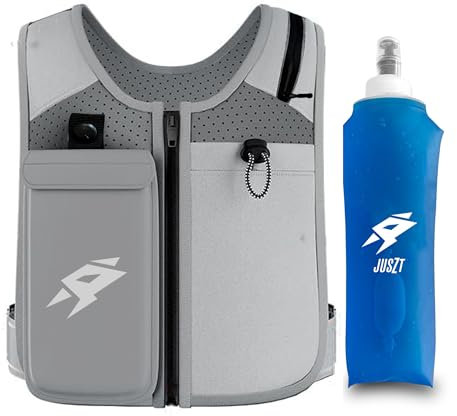 JUSZT Running Hydration Vest, Midnight Grey Limited Edition, Breathable Neoprene, Phone Pocket, 500ml Water Bottle