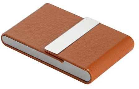YAPKOLV Étui en cuir PU professionnel, Porte-Cartes de Visite, Porte-Cartes en métal, Porte-Cartes Fin, Etui Carte de Visite, Avec fermeture magnétique, Pour Homme et Femme (Marron)