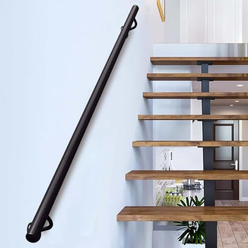 Corrimano per scale, 1, 2, 3, 4, 5, 6 metri, corrimano in metallo per scale, per interni ed esterni, montaggio a parete, corrimano antiscivolo, ringhiera per scale in tubi industriali, nero(450cm)