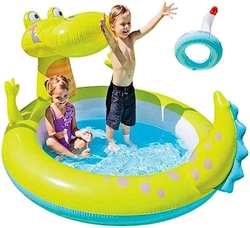 OUYUE Planschbecken Schwimmbad Crocodile Aufblasbares Schloss, Belüfteter Pool Mit Springbrunnen Und Entenzwinge, Für Den Einsatz Im Außenbereich Planschbecken für Gärten