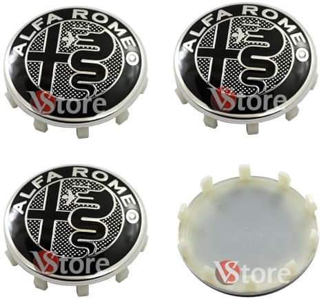 Lot de 4 Bouchons de moyeu 60 mm compatibles pour Jantes Originales compatibles pour Alfa Romeo Giulietta 147 159 146 156 Brera Stemma Fregi New Black