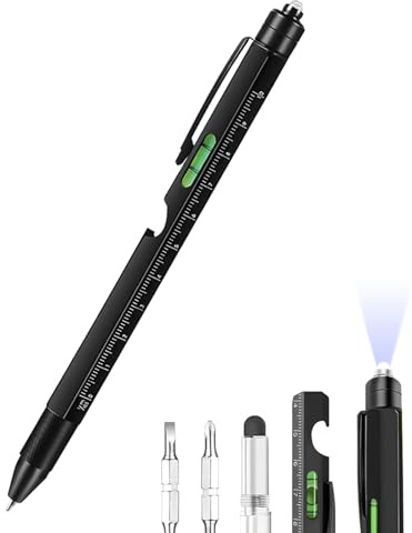Zquqwa 9 in 1 Multi Tool Pen, Multi Tool Pen for Handyman, Practical Gifts, Birthday Gifts Cool Gadgets for Dad Husband Boyfriend Stocking Fillers, Aluminum Ballpoint Pen with Screwdrivers Flashlight