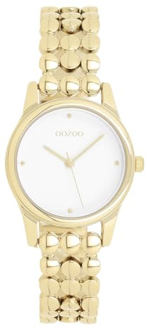 Oozoo Timepieces Gold/weiß Damen Uhr - Armbanduhr Damen mit Metall-Armband aus Kugeln | Hochwertige Uhr für Frauen - Edle Analog Damenuhr in rund C11631