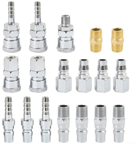 Set di 18 raccordi rapidi pneumatici per tubi dell'aria, accessori per spruzzatore per utensili ad aria, compressori, officina, ferro, argento