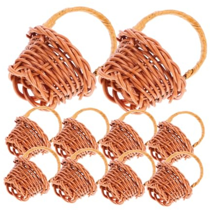 20 Stück Miniatur Puppenhauskörbe aus Rattan, Braun | Geflochtene Kleiner Körbe mit Henkel, Rustikaler Landhausstil, Dekoratives für Zuhause und Restaurant
