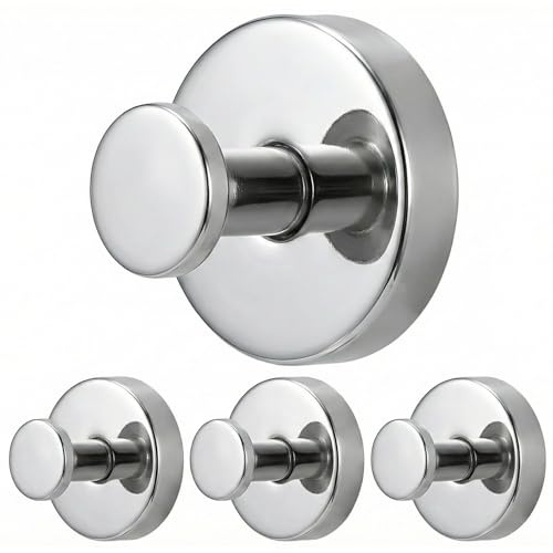 YONGFENG Suction Hooks for Bathroom, Heavy Duty, Chrome, 4 Pack | Vaccum Suction Cup, Twist and Lock Sucker Hooks for Shower, Kitchen, Rustproof Stainless Steel, Towel Holder