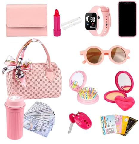 Ensemble de Sacs pour | Sac pour avec Jeux de Maquillage simulés - Faux Maquillage, Portefeuille, téléphone de Jouet, Cartes de crédit | Jeux de rôle d'habillage de Princesse pour