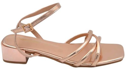 Sandali Donna Elegante Oro Rosa Intrecciato con Cinturino alla Caviglia Tacco Basso 2 cm Comodo