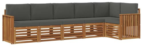 vidaXL Sofagarnituren 6 pcs Natur und Anthrazit Massivholz Akazie, Garten, modernes Outdoor-Sofa, L-förmige Lounge, Terrasse, langlebiger Komfort fürs Patio