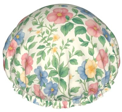 Vintage Floral Meadow Reusable Shower Cap For Women Bonnet Washable Elastic Hat