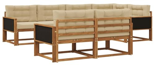 vidaXL Outdoor-Sofagarnitur mit Kissen 7 pcs Natur und Beige, Terrasse, modernes Outdoor-Möbelset, wetterfeste Garten-Sofa-Garnitur, Flexible Design-Sitzgelegenheiten aus Akazienholz
