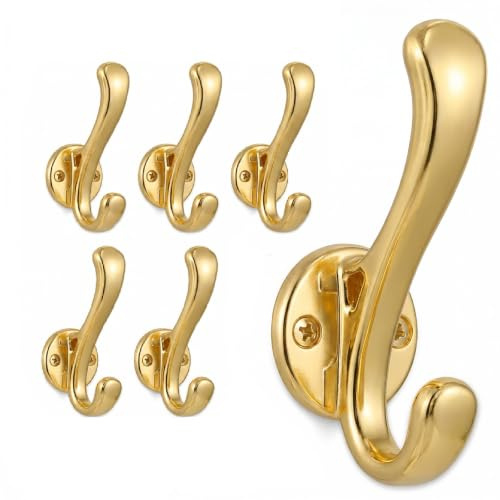 Dntorx 6 Garderobenhaken Gold, Kleiderhaken Schwerlaste Wandhaken | Aluminiumlegierung, Rostfrei, Bis 15 Kg, Glatte Kanten, Inkl. Schrauben, Für Bad, Flur Und Schlafzimmer
