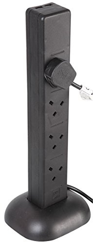 PRO ELEC 8‑Gang Tower Extension Lead with USB, 5m Cable, 13A, Black – PEL00139