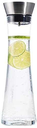 com-four® Glaskrug mit Edelstahlausgießer - Wasserkaraffe aus Glas - 1 Liter Glaskaraffe für Wasser, Milch, Saft und Limonade (01 Stück)