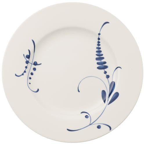 Villeroy und Boch Vieux Luxembourg Brindille Speiseteller, 27 cm, Premium Porzellan, Weiß/Blau