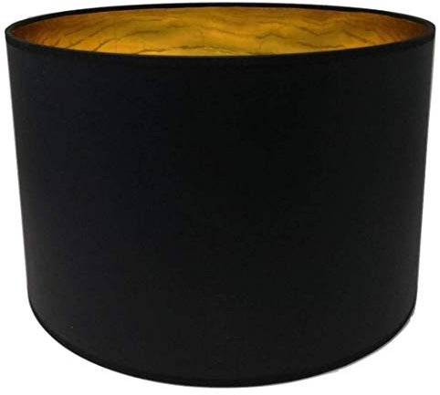 35 cm Lampenschirm Zylinderform schwarz Stoff Goldfutter Handarbeit Deckenanhänger - Tisch - Boden