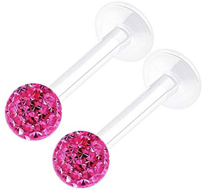 KJM FASHION 2 Stk Durchsichtig Bioflex Lippe 1.2 mm 16gauge 8mm 3mm Ferido Kristall Kugel Vertical Labret Spider Bite Ohrringe Snakebites Piercing Schmuck 2224