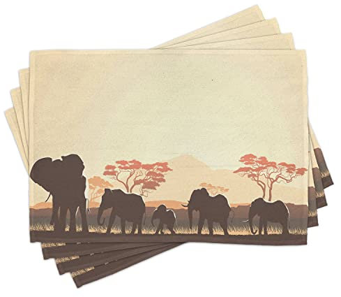 ABAKUHAUS Afrika Platzmatten, Safari-Tierelefant, Waschbare Stoff Esszimmer Küche Tischdekorations Digitaldruck, Pfirsich Taupe