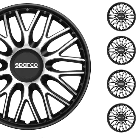 Sparco SPC1496SVBK Wheel caps Roma Bicolor Silver/Black 14, Set of 4, Pulgadas