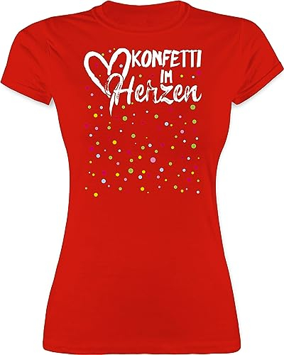 Shirt Damen - & Fasching - Konfetti im Herzen Karneval I - M - Rot - Karnevals Tshirt Faschings-t-Shirt Faschings Herz t-Shirt faschingsshirt karnevalsshirts fassenacht Confetti Oberteil t