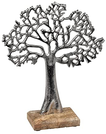 Lifestyle & More Moderne Skulptur Dekofigur Lebensbaum aus Manghoholz und Aluminium Höhe 27 cm
