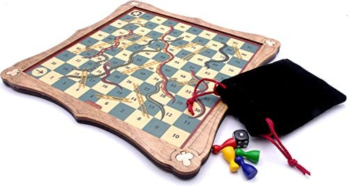 Snakes & Ladders traditional wooden board game
