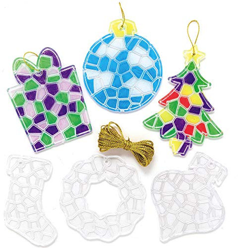 Baker Ross Christmas Crystal Mosaic Suncatcher Decoration – Pack of 10, Kids Paint Your Own Christmas Decoration, Bauble Arts and Crafts (AX570), Gold