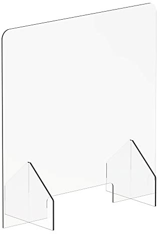 hjh OFFICE 830031 Spuckwand Thekenaufsatz CLEANUP II 65x65 Acrylglas Transparent Hygieneschutz Aufsteller mit Durchreiche