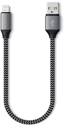 SATECHI Cable de Carga USB-A a Lightning 25 cm, Certificado MFi, Compatible con todos los modelos de iPhone y AirPods con conector Lightning, Cable trenzado resistente