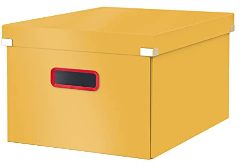 Leitz Click & Store Medium Storage Box, Foldable A4 File Box with Lid, Premium Strong Cardboard Container for Home/Office Filing, Cosy Range, Warm Yellow, 53480019