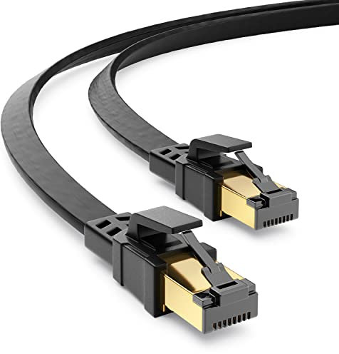 deleyCON 3,0m CAT8.1 Flaches LAN Kabel Netzwerkkabel Kupferleiter 40 Gbit 2000 MHz Patchkabel Gigabit Ethernet Cable RJ45 Stecker LAN DSL CAT.8 Kabel - Schwarz