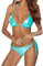 Damen-Bikini, 2-teilig, metallisch, glänzend, glitzernd, Triangel-Badeanzug, Tanga, Grün-blau, Small
