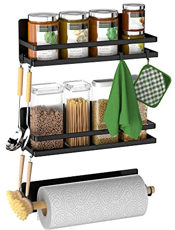 SANNO Magnetische Gewürzregal für Kühlschrank Magnetische Regal Gewürz Organizer, Gewürzregal mit Kunststoffhaken Kühlschrank Glashalter Utensilien Rack Kühlschrank Side Rack für Küche
