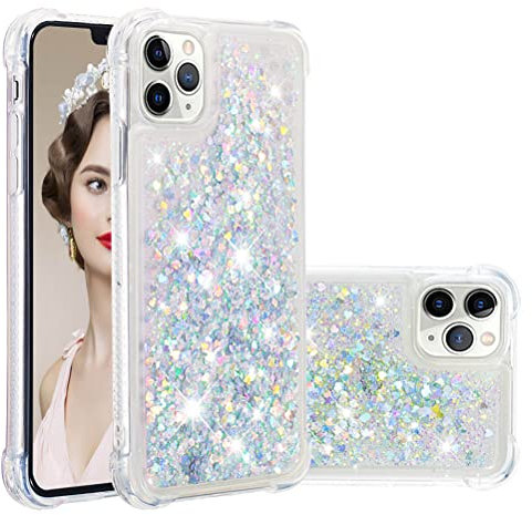 COTDINFOR Kompatibel mit iPhone 11 Hülle Flüssigkeit Glitzer Stoßfest Fließend Glänzend Schlank Hülle für Schutzhülle Silikon Handyhüllen für Phone 11 TPU Love Silver YBWTLS.