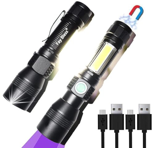 Linterna UV, USB C Linterna Ultravioleta, 3 en 1, Recargable Con Clip De Bolsillo, Luz Led De Alta Potencia, 7 Modos Impermeables (2PCS)