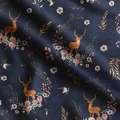Soimoi Tierdruck -Blau, Canvas-Stoffmaterial -56 Zoll Breit, 1 Meter, Ungesäumter Stoff Für Polster, Taschen, Arbeitskleidung Und Outdoor-Ausrüstung.