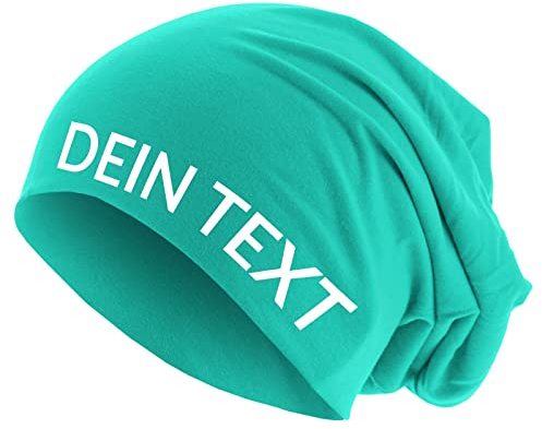 Jersey Beanie personalisierbar Mütze Baumwolle Bedrucken Lassen eigener Text frei positionierbar Mint XS/S