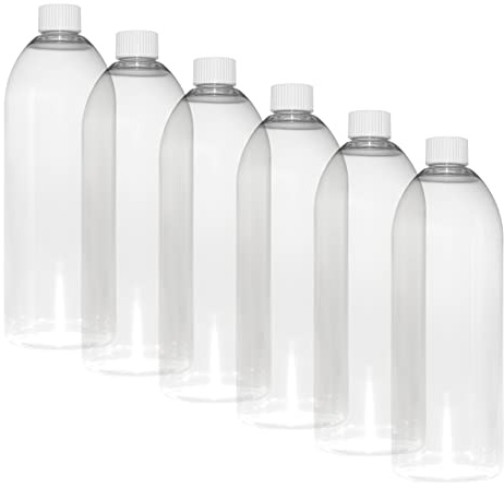 TEC 1 Litre Pet Plastic Bottles with Lids UK Made 28/410 White Caps Clear Empty Containers Tall Boston Round 30% Recycled RPET and Fully Recyclable (9)