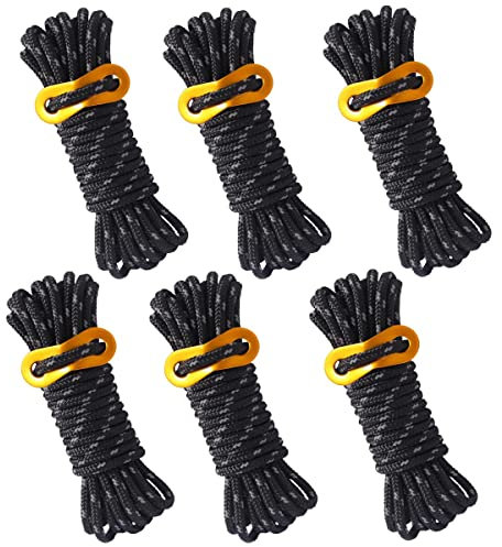 Corde Camping,Corde Tente Camping,6 Pièces Corde Réfléchissante,4mx5mm Corde Nylon avec Ajusteur en Aluminium pour Le Camping en Plein Air,La Randonnée,l'Auvent