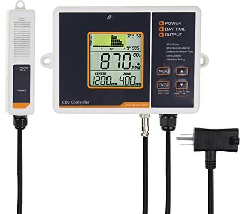 Hochpräziser CO2-Regler für den Tag- und Nachtbetrieb im Gewächshaus. Kohlendioxid-Monitor mit Dual-Beam-NDIR-Sensor, reguliert den CO2-Gehalt für optimales Pflanzenwachstum und optimale Erträge