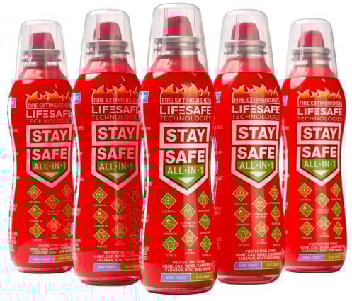 StaySafe All-in-1 Fire Extinguisher, 5-Pack | For Home, Kitchen, Car, Caravan, Camping | The compact extinguisher that tackles multiple types of fire