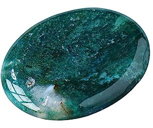 Natürlicher Daumen-Handschmeichler für Angstzustände, Moosachat-Daumen-Heilkristallsteine, handgeschnitzte Chakra-Kristalle, Taschenstein für Stressabbau, Meditation, Therapie, Geometrie